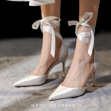 將圖片載入圖庫檢視器，The Isabelle White Lace Up Heels - WeddingConfetti