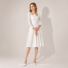 將圖片載入圖庫檢視器，The Ava Off White Sleeve Structured Dress (Available in 2 Designs) - WeddingConfetti