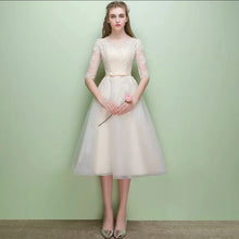 將圖片載入圖庫檢視器，The Leanne Champagne Long Sleeves Lace Tulle Dress - WeddingConfetti