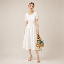 將圖片載入圖庫檢視器，The Erinda Wedding Bridal White Short Sleeve Dress - WeddingConfetti