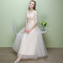 將圖片載入圖庫檢視器，The Leanne Champagne Long Sleeves Lace Tulle Dress - WeddingConfetti