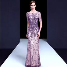 將圖片載入圖庫檢視器，The Kerdelle Purple / Gold Illusion Sleeves Gown (Available in 2 colours) - WeddingConfetti