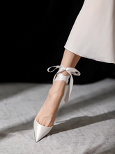 將圖片載入圖庫檢視器，The Isabelle White Lace Up Heels - WeddingConfetti