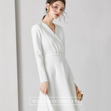 將圖片載入圖庫檢視器，The Chantel Long/Mid Sleeves White Midi Dress - WeddingConfetti