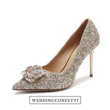 將圖片載入圖庫檢視器，The Belline Wedding Bridal Gold/Silver Glitter Heels - WeddingConfetti