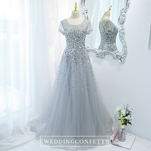 將圖片載入圖庫檢視器，The Laurent Grey Short Sleeves Glitter Gown - WeddingConfetti