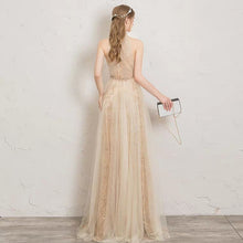 將圖片載入圖庫檢視器，The Penelopia Champagne Halter Gown - WeddingConfetti