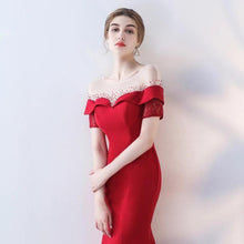 將圖片載入圖庫檢視器，The Heriette Red Glitter Off Shoulder Mermaid Short Dress - WeddingConfetti