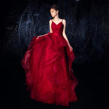 將圖片載入圖庫檢視器，The Vivianna Red / Gold Tulle Sleeveless Gown - WeddingConfetti