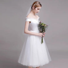 將圖片載入圖庫檢視器，The Alessia Short White Off Shoulder Gown - WeddingConfetti