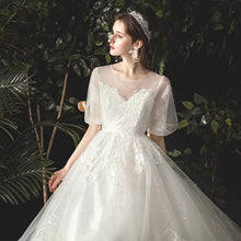 將圖片載入圖庫檢視器，The Viva Wedding Bridal Short Illusion Sleeves Gown - WeddingConfetti