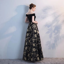 將圖片載入圖庫檢視器，The Jardine Black Embroiderd Lace Off Shoulder Gown - WeddingConfetti