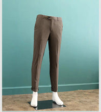 將圖片載入圖庫檢視器，Caden Groom Men's Striped Brown / Grey / Black Suit Jacket, Vest and Pants (3 Piece) - WeddingConfetti
