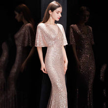 將圖片載入圖庫檢視器，The Rayna Gold Sequined Draped Sleeves Gown (Available in 2 colours) - WeddingConfetti