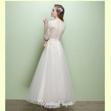 將圖片載入圖庫檢視器，The Leanne Champagne Long Sleeves Lace Tulle Dress - WeddingConfetti