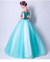將圖片載入圖庫檢視器，The Rynbitha Off Shoulder Tiffany Green Gown - WeddingConfetti