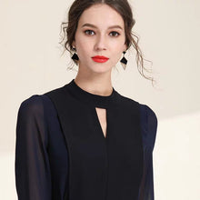將圖片載入圖庫檢視器，The Nora High Cut Out Collar Short Navy Blue Dress - WeddingConfetti