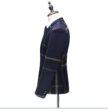 將圖片載入圖庫檢視器，Orlando Men's Checkered Grey Suit Jacket, Vest and Pants (3 Piece) - WeddingConfetti
