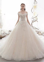將圖片載入圖庫檢視器，The Claris Wedding Bridal Tulle Off Shoulder Gown - WeddingConfetti