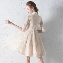 將圖片載入圖庫檢視器，The Penelope Mandarin Collar Champagne Short Dress - WeddingConfetti