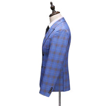 將圖片載入圖庫檢視器，Gordon Groom Men's Sky Blue Checkered Suit Jacket, Vest and Pants (3 Piece) - WeddingConfetti