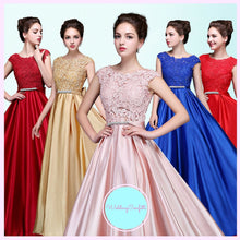 將圖片載入圖庫檢視器，The Patrina Cap Sleeves Gold / Grey / Blue / Purple / Red / Pink Lace Gown Dress - WeddingConfetti