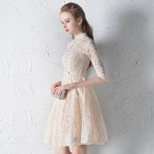 將圖片載入圖庫檢視器，The Penelope Mandarin Collar Champagne Short Dress - WeddingConfetti