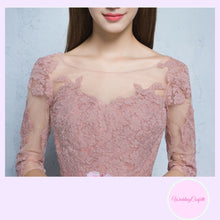 將圖片載入圖庫檢視器，The Rosaelyn Pink lace Sleeves Short Evening Gown - WeddingConfetti