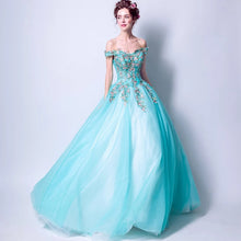 將圖片載入圖庫檢視器，The Rynbitha Off Shoulder Tiffany Green Gown - WeddingConfetti