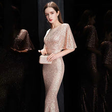 將圖片載入圖庫檢視器，The Rayna Gold Sequined Draped Sleeves Gown (Available in 2 colours) - WeddingConfetti