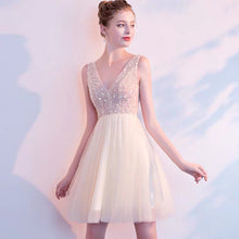 將圖片載入圖庫檢視器，The Sophiare Champagne Glittery Sleeveless Cocktail Dress - WeddingConfetti