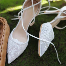 將圖片載入圖庫檢視器，The Garden Wedding Lace Tie Heels - WeddingConfetti