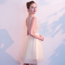 將圖片載入圖庫檢視器，The Sophiare Champagne Glittery Sleeveless Cocktail Dress - WeddingConfetti