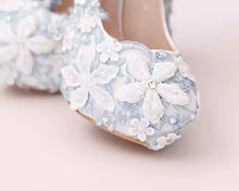 將圖片載入圖庫檢視器，Wedding Bridal Floral Blue Heels - WeddingConfetti