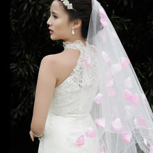 將圖片載入圖庫檢視器，Wedding Bridal Veil With Pink Petals - WeddingConfetti
