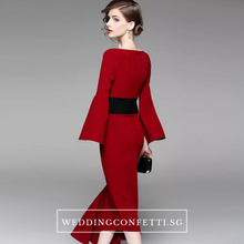 將圖片載入圖庫檢視器，The Bethsda Trumpet Sleeves Red Dress - WeddingConfetti