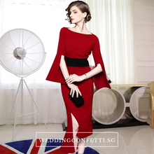 將圖片載入圖庫檢視器，The Bethsda Trumpet Sleeves Red Dress - WeddingConfetti