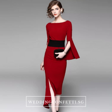 將圖片載入圖庫檢視器，The Bethsda Trumpet Sleeves Red Dress - WeddingConfetti