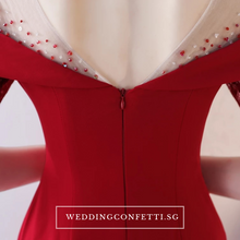 將圖片載入圖庫檢視器，The Heriette Red Glitter Off Shoulder Mermaid Short Dress - WeddingConfetti