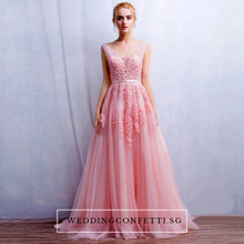 將圖片載入圖庫檢視器，The Pierina Tulle Sleeveless Pink / Grey / Red Lace Floral Gown (Customisation Available) - WeddingConfetti