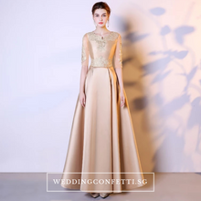 將圖片載入圖庫檢視器，The Kinsley Gold Embroidered Lace Gown - WeddingConfetti
