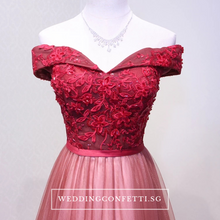 將圖片載入圖庫檢視器，The Erynda Grey/Wine Red Off Shoulder Gown - WeddingConfetti