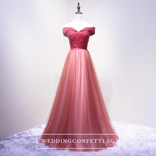 將圖片載入圖庫檢視器，The Erynda Grey/Wine Red Off Shoulder Gown - WeddingConfetti
