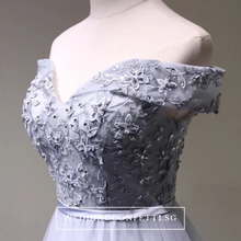 將圖片載入圖庫檢視器，The Erynda Grey/Wine Red Off Shoulder Gown - WeddingConfetti