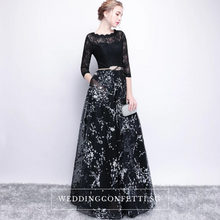 將圖片載入圖庫檢視器，The Daphne Black Illusion Long Sleeves Lace Dress - WeddingConfetti