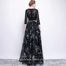 將圖片載入圖庫檢視器，The Daphne Black Illusion Long Sleeves Lace Dress - WeddingConfetti