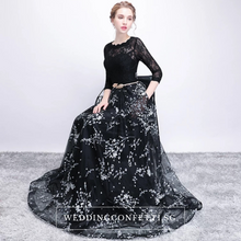 將圖片載入圖庫檢視器，The Daphne Black Illusion Long Sleeves Lace Dress - WeddingConfetti