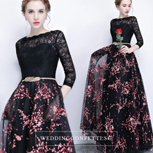 將圖片載入圖庫檢視器，The Daphne Black Illusion Long Sleeves Lace Dress - WeddingConfetti