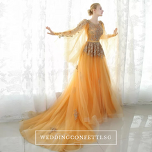 將圖片載入圖庫檢視器，The Ezalina Wedding Bridal Champagne Gold Long Sleeves Gown - WeddingConfetti