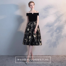 將圖片載入圖庫檢視器，The Jardine Black Embroiderd Lace Off Shoulder Gown - WeddingConfetti
